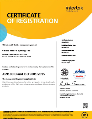AS9100D ISO 9001-China Spring Machine-Exp 06-2028